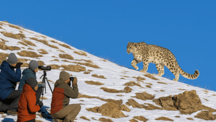 Rare Snow Leopard Filmed Walking Along Himalayan Road in Spiti Valley, Stunning Tourists