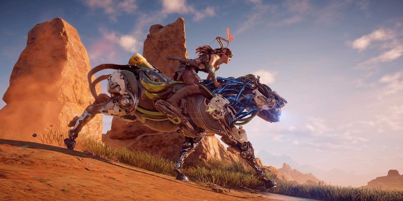 Aloy and the Strider from Horizon Zero Dawn